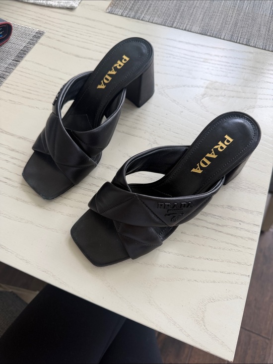Prada Shoes - Prada Black Leather Braided Crisscross Block Heel Mules